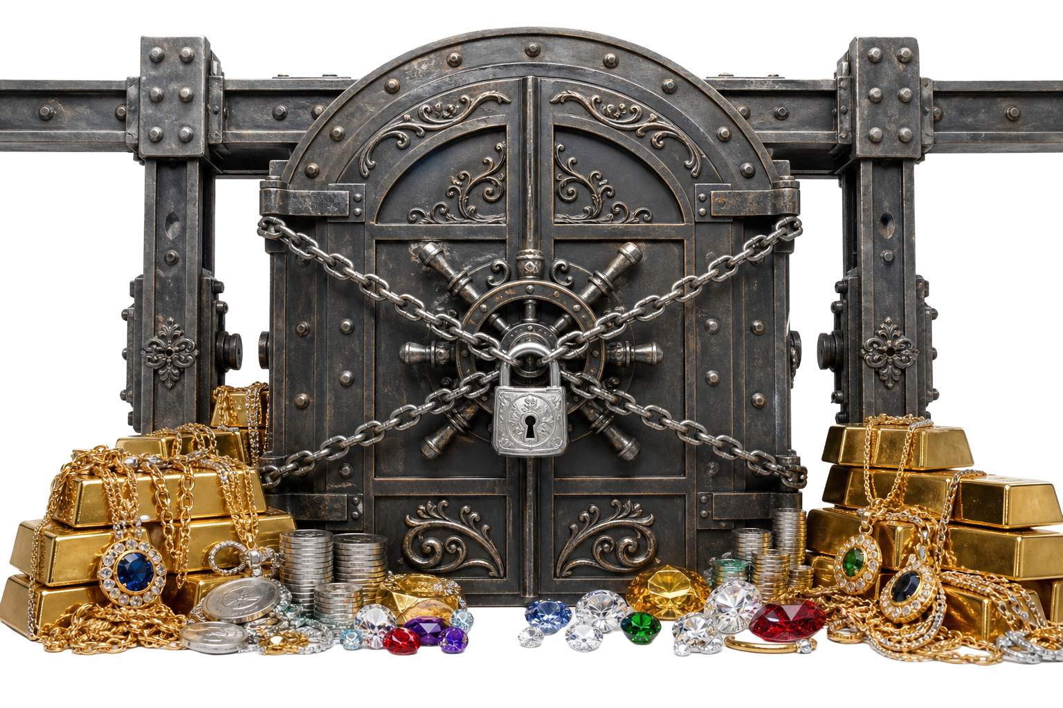 Rolling Stoned chained vault with iron bars across the screen